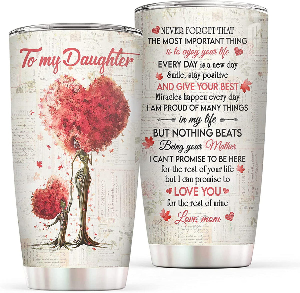 Daughter Tumbler, Daughter Gift from Mom - Love To My Daughter Insulated Stainless Steel Tumbler Coffee Mug - Valentines Day, Christmas, Wedding Day, Mother's Day, Birthday Gifts