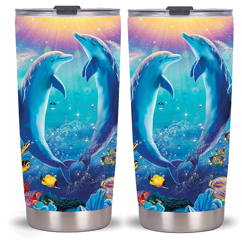 Dolphin Tumbler-Stainless Steel Travel Mug with Lid and Straw (Dolphin Tumbler)