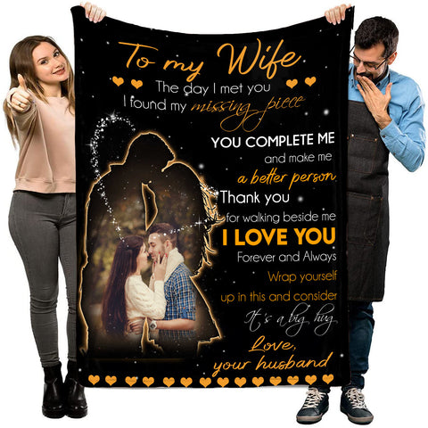 To My Wife Blanket Anniversary Birthday Gifts For Wife From Husband - Custom Blanket With Picture Name Change,Personalized Wife Anniversary Birthday Gifts For Her From Husband For Christmas,I Love You Gifts For Wife