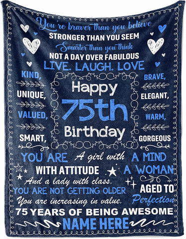 75Th Birthday Blanket For Women Her Wife Sister Mom Turning 75 Year Old Sherpa Fleece Throw Blankets Personalized Mothers Day Present