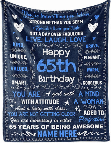 65Th Birthday Blanket For Women Her Wife Sister Mom Turning 65 Year Old Sherpa Fleece Throw Blankets Personalized Mothers Day Present