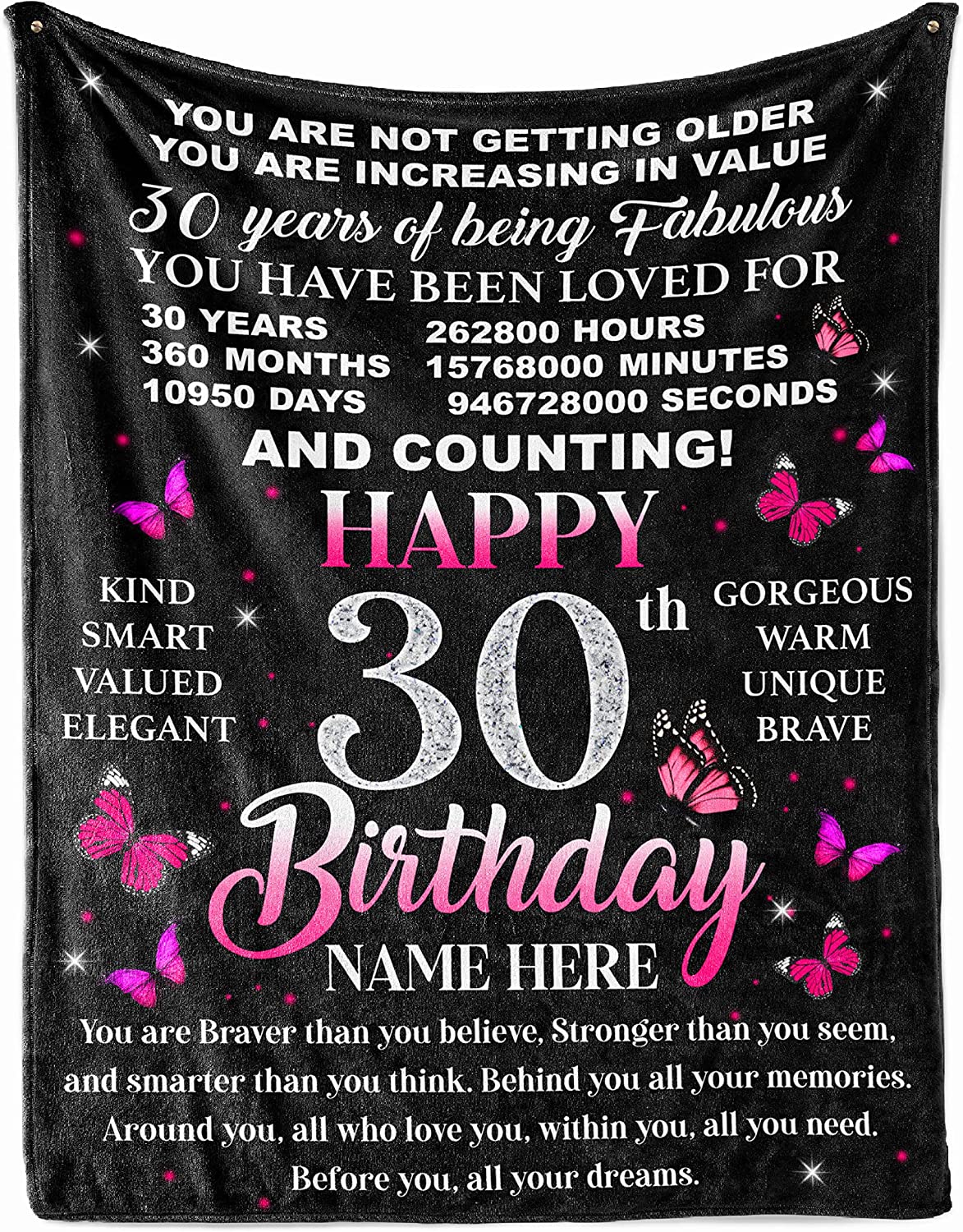 30Th Birthday Blanket For Women Her Wife Sister Mom Friends Grandmother 30 Year Old Blankets Throw Personalized Mothers Day Anniversary Flannel Fleece Plush Blankets