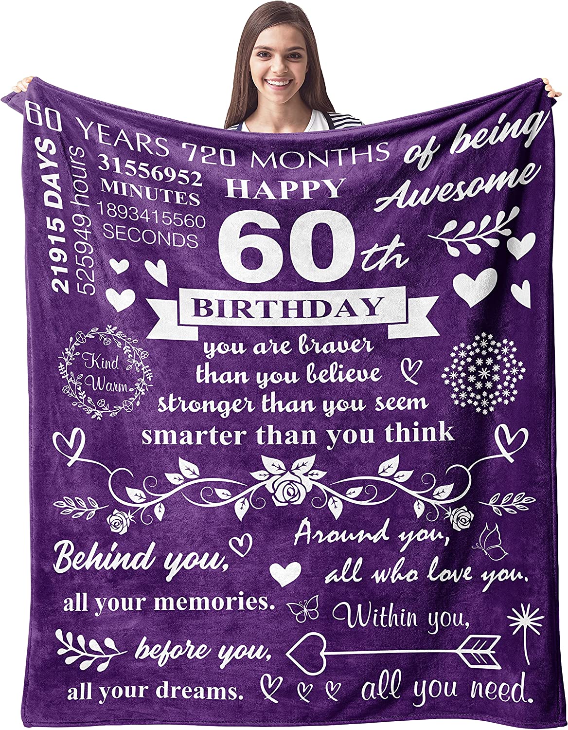 60Th Birthday Gifts For Women Blanket, Happy 60Th Birthday Decorations Women Throw Blanket 60"X50", 1962 Birthday Gifts For 60 Year Old Woman Blankets Throws, 60Th Birthday Gifts Ideas