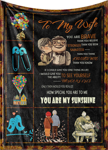 To My Wife Blanket From Husband, You Are My Sunshine Old Couple Throw Blanket, Birthday Christmas Anniversary Holiday Gift For Her Wife