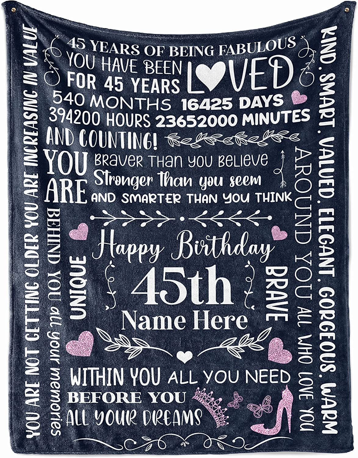 45Th Birthday Blanket 45 Year Old Idea Throw Blankets Decorations Personalized Turning 45 Bday For Her Mom Wife Funny 1977 Anniversary Flannel Fleece Plush Blankets