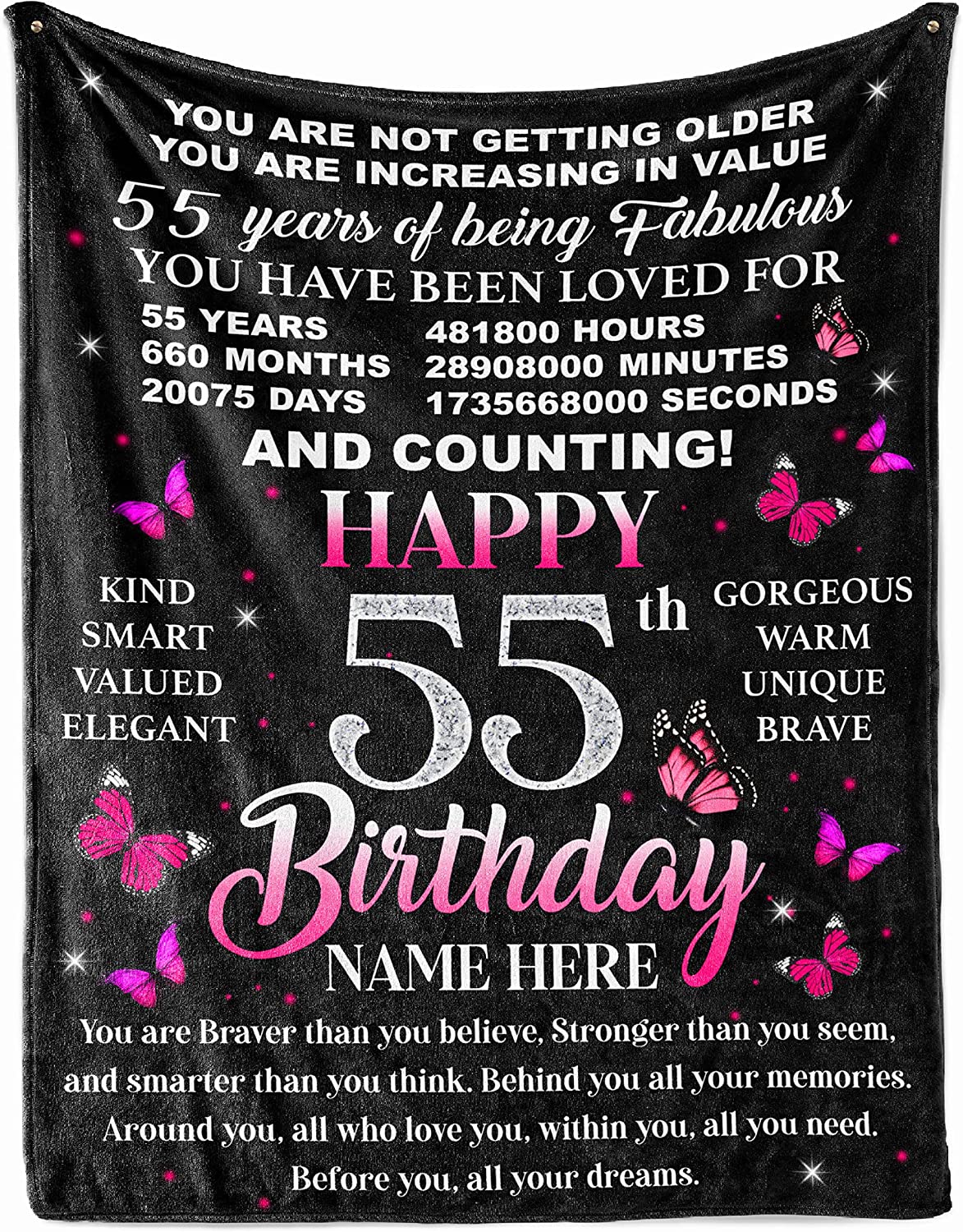 55Th Birthday Blanket For Women Her Wife Sister Mom Friends Grandmother 55 Year Old Blankets Throw Personalized Mothers Day Anniversary Flannel Fleece Plush Blankets