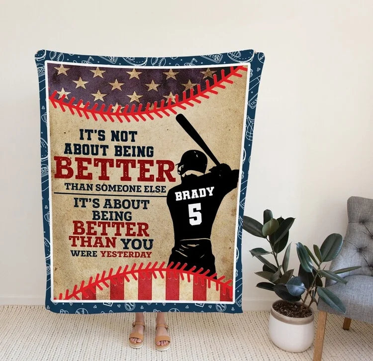 Baseball kid lover blanket, Birthday Sport Gift For Kid, Custom Name Number For Kid Personalized blanket