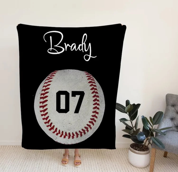 Baseball kid lover blanket, Birthday Sport Gift For Kid, Custom Name Number For Kid Personalized blanket