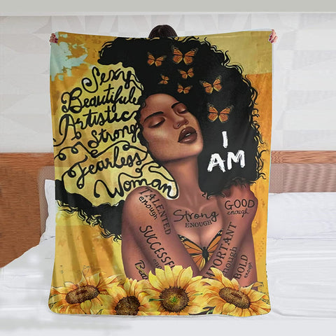 African Black Art Flannel Blanket African American Woman Inspirational Quote Hair Throw Blanket,Afro Black Woman Blanket,Soft Fuzzy Plush Fleece Blanket For Couch Sofa Bedroom