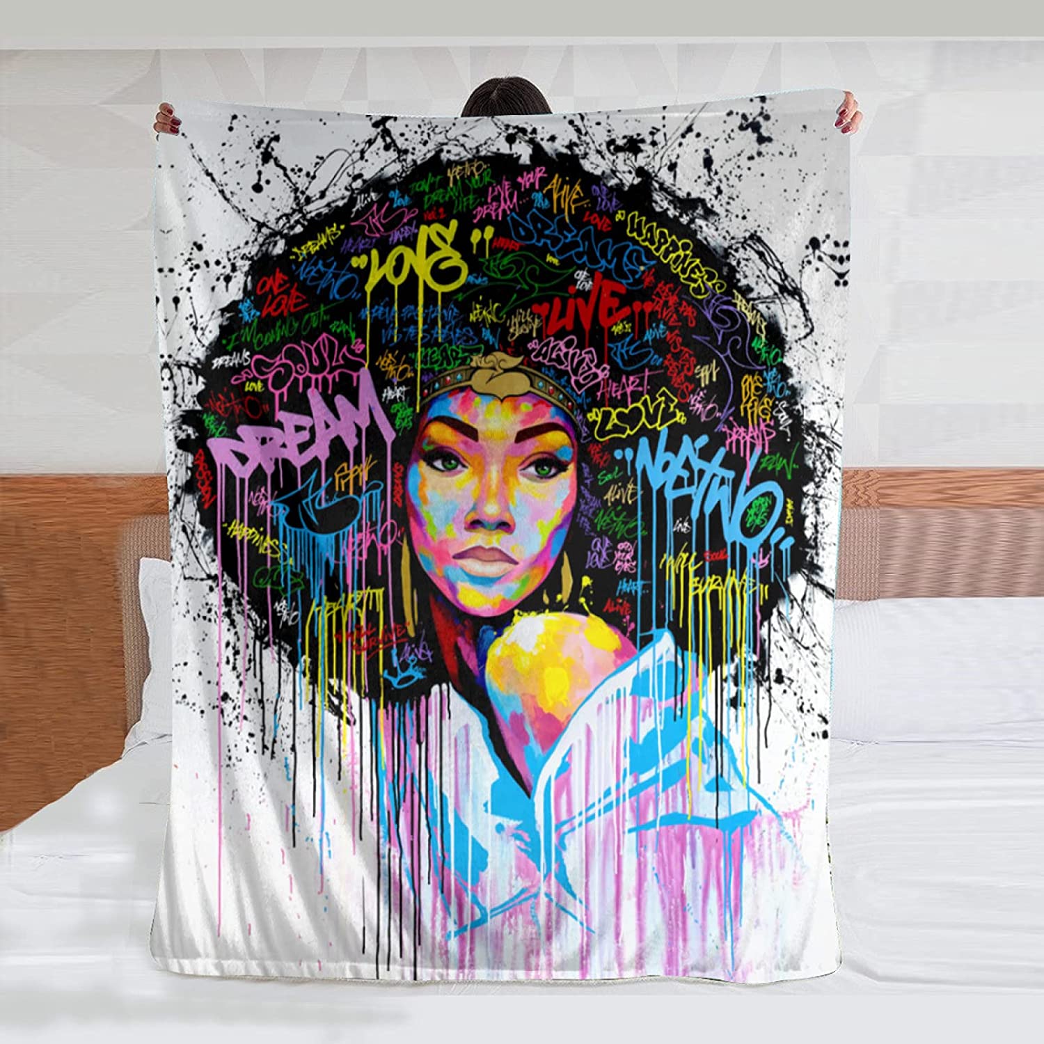 African American Women Blanket Afro Black Girl Blanket Lightweight Fleece Sofa Cozy Flannel Carpet Travel Sofa Bed Travel Picnic Blanket For Men Women