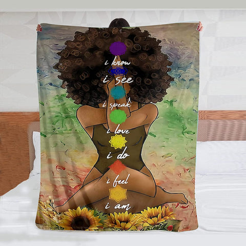 African Black Art Flannel Blanket African American Woman Inspirational Quote Hair Throw Blanket,Afro Black Woman Blanket,Soft Fuzzy Plush Fleece Blanket For Couch Sofa Bedroom