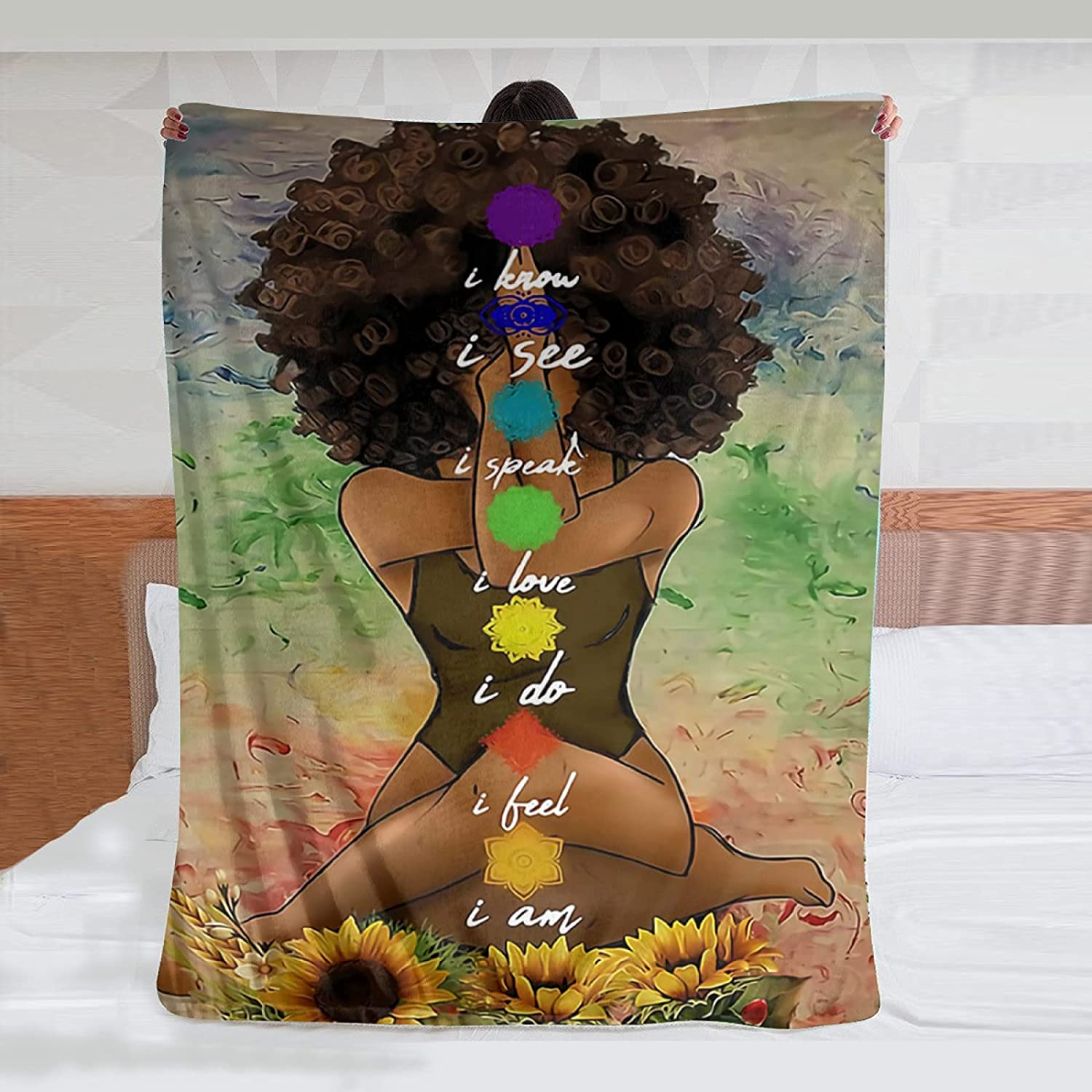 African American Women Blanket Afro Black Girl Blanket Lightweight Fleece Sofa Cozy Flannel Carpet Travel Sofa Bed Travel Picnic Blanket For Men Women