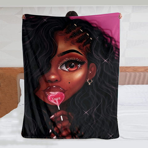 African Black Art Flannel Blanket African American Woman Inspirational Quote Hair Throw Blanket,Afro Black Woman Blanket,Soft Fuzzy Plush Fleece Blanket For Couch Sofa Bedroom