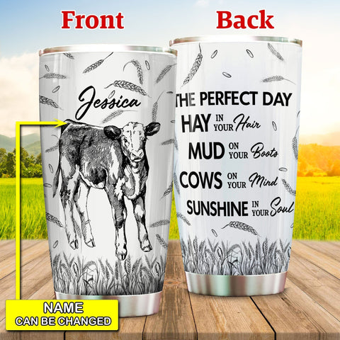 Hereford The Perfect Day Personalized Tumbler, Gift For Cow Lovers, Hereford Tumbler