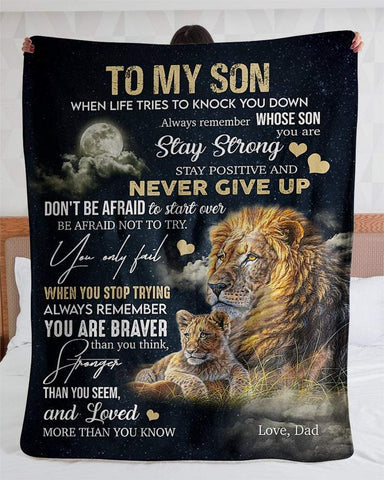 To My Son Blanket From Dad - When Life Tries To Knock You Down Blanket Gift For Son Birthday Christmas Anniversary Graduation Back To School