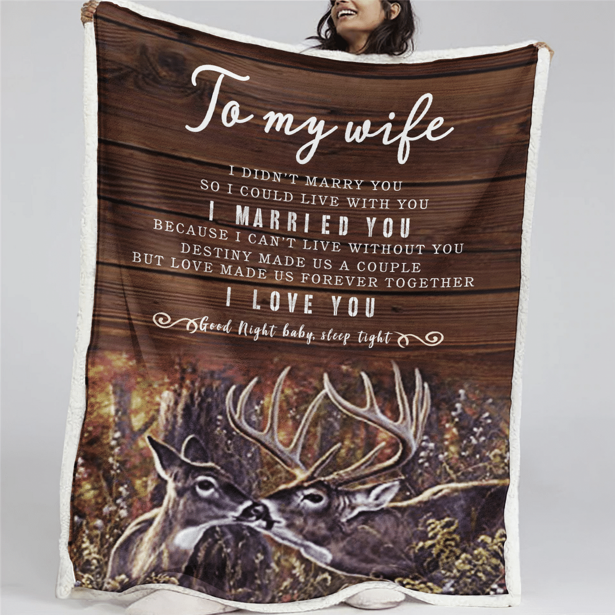 To My Wife Throw Blanket From Husband, I Didn'T Marry You So I Could Live With You Couple Deer Blanket