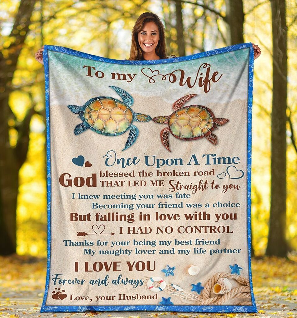 To My Wife Blanket From Husband Once Upon A Time Sea Turtle Tortoise Beach Turtle Couple Blanket