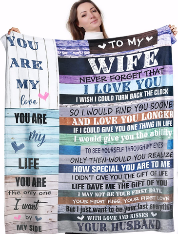 To My Wife Blanket Anniversary Blanket Gift For Her Wife Birthday Gifts From Husband Romantic Present Valentines Day Throw Blankets