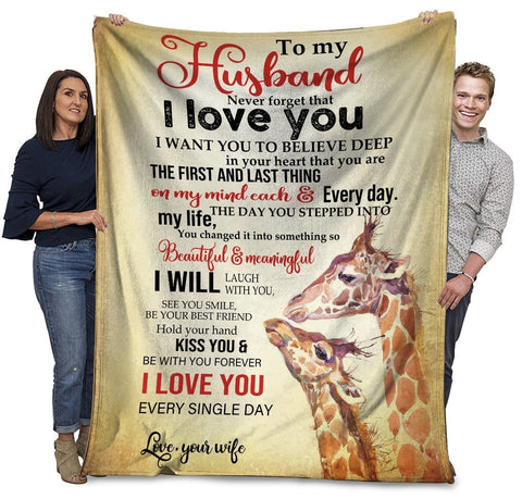 To My Husband Never Forget That I Love You African Animals Giraffe Sherpa Blanket