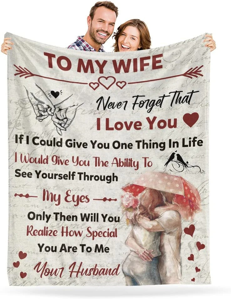 To My Wife Throw Blanket From Husband Valentines Birthday Anniversary Personalization Gift Soft Warm Bed Blanket