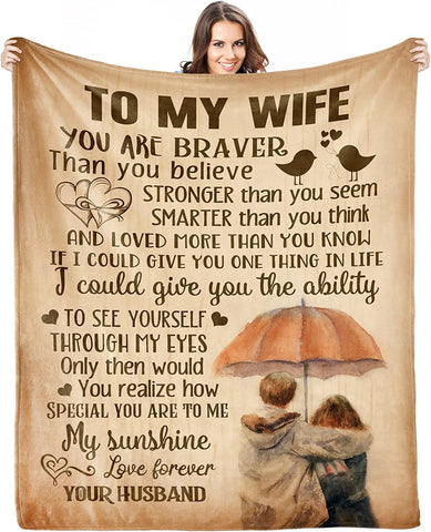 To My Wife Throw Blanket From Husband Valentines Birthday Anniversary Personalization Gift Soft Warm Bed Blanket