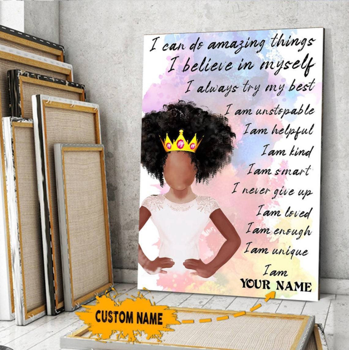 African American Wall Art Black Queen Girl Head Sunflowers Black Girl Artwork Floral Art Prints For Bedroom Living Room