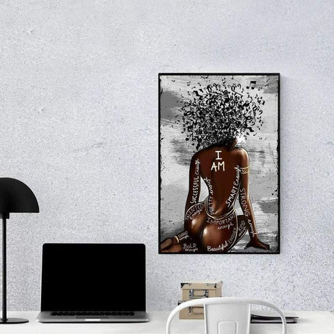 I Am Black Woman Wall Art, Afro Hair Music Wall Art, African Girl Wall Art, African American Wall Art, Black Melanin Wall Decor, Afro Woman