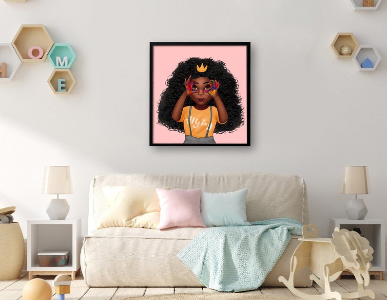 African American Girl Canvas, Afro Girl Wall Art, Little Black Girl Art, Special Gift For Daughter, Girls Room Decor