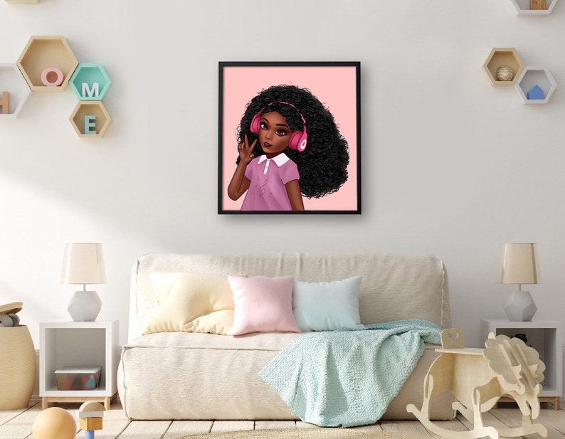 African American Girl Canvas, Afro Girl Wall Art, Little Black Girl Art, Special Gift For Daughter, Girls Room Decor