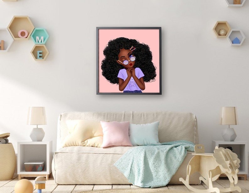 African American Girl Canvas, Afro Girl Wall Art, Little Black Girl Art, Special Gift For Daughter, Girls Room Decor