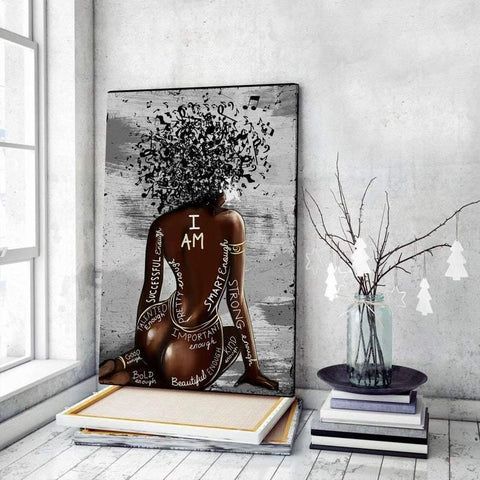 I Am Black Woman Wall Art, Afro Hair Music Wall Art, African Girl Wall Art, African American Wall Art, Black Melanin Wall Decor, Afro Woman