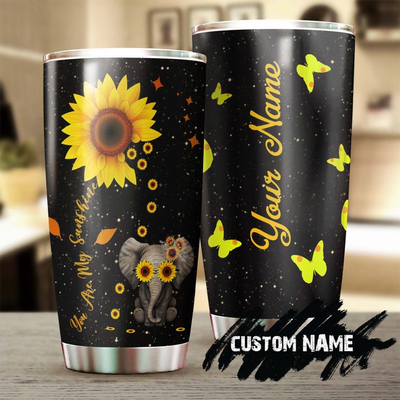 You Are My Sunshine Elephant Lover Stainless Steel Tumbler -Sunflower Tumbler -Gift For Sunflower Lover - Sunflower Present - Gift For Her