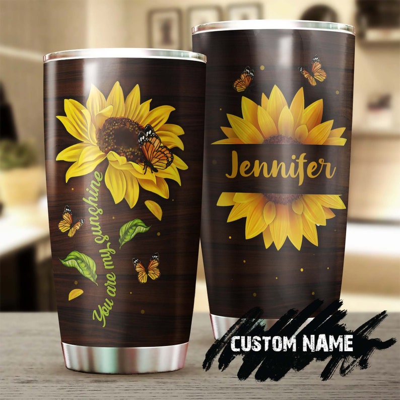 You Are My Sunshine Butterfly Steel Tumbler -Sunflower Tumbler -Gift For Sunflower Lover -Sunflower Present-Gift For Her