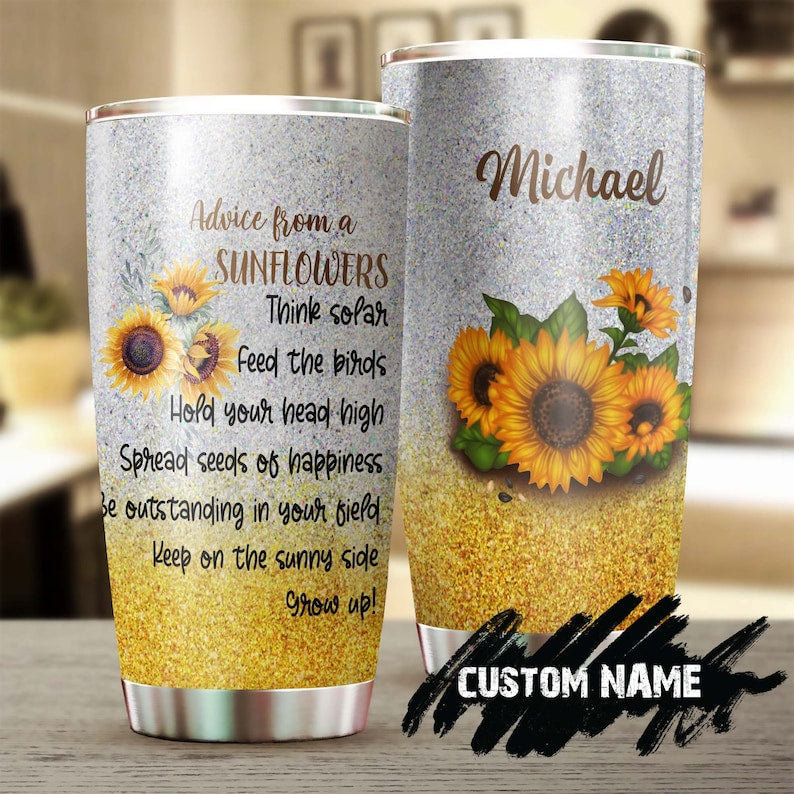 Advice From A Sunflower Personalized Tumbler-Sunflower Tumbler-Gift For Sunflower Lover-Sunflower Present-Gift For Her-Gift For Friend