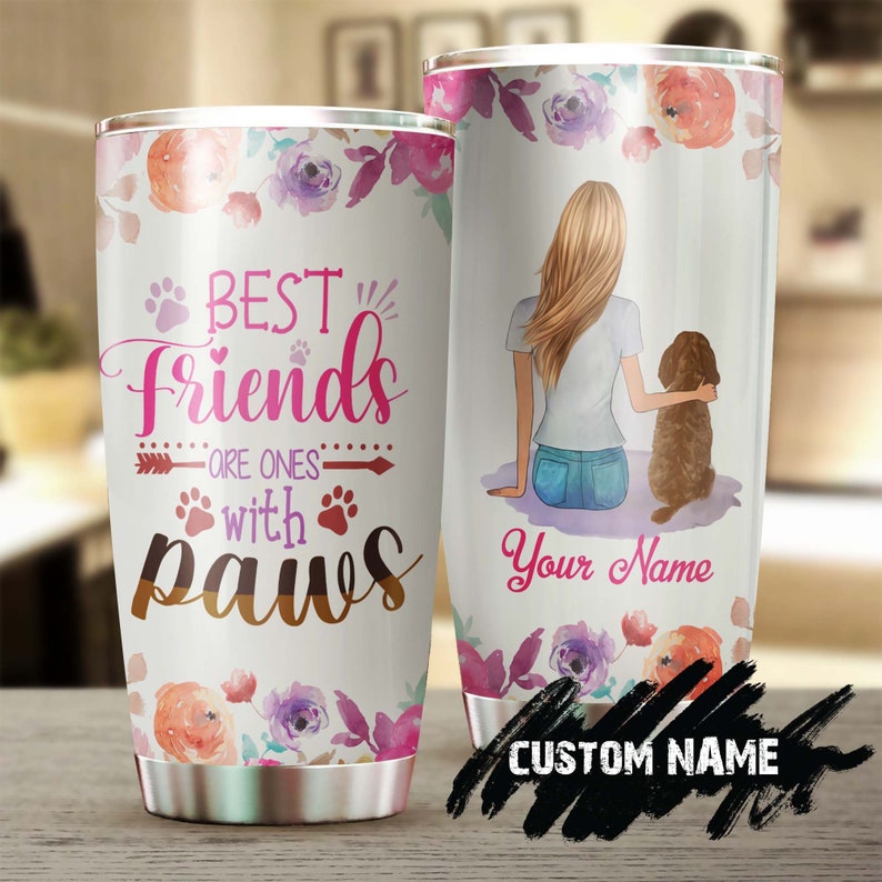 Best Friend Paw Girl Sitting With Dog Personalized Tumbler-Custom Dog Tumbler- Mother'S Day Gift For Dog Mom- Gift For Dog Lover-Dog Mug