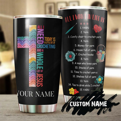 Yarn Texture Faith Crochet Personalized Stainless Steel Tumbler Knitting Tumbler-Special Birthday Gift - Gift For Her Present For Crocheter