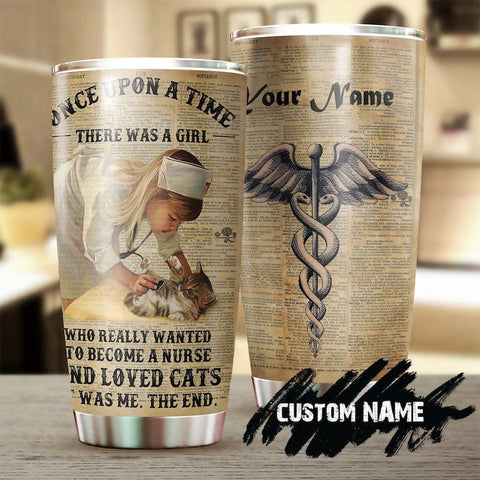 A Girl Nurse Loves Cat Vintage Personalized Nurse Tumbler-Funny Nurse Tumbler-Appreciation Nurse Gift-Nurse Thank You Gift-Gift For Nurse