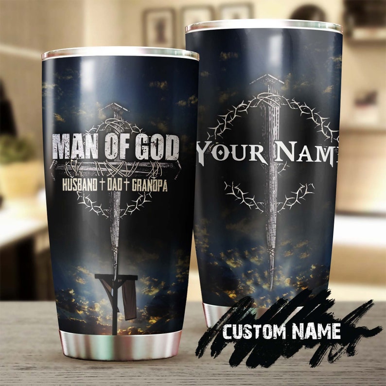 Man Of God Husband Dad Grandpa Catholic Christians Personalized Tumbler-Grandpa Tumbler-Birthday Gift Christmas Gift For Grandpa Grandfather