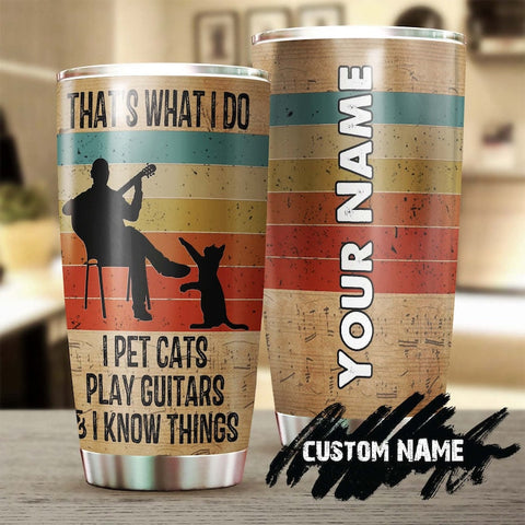 A Man With Guitar And His Cat Personalized Tumbler-Cat Tumbler-Gift For Cat Lover-Cat Day Gift-Father'S Day Gift For Cat Daddy Guitar Player