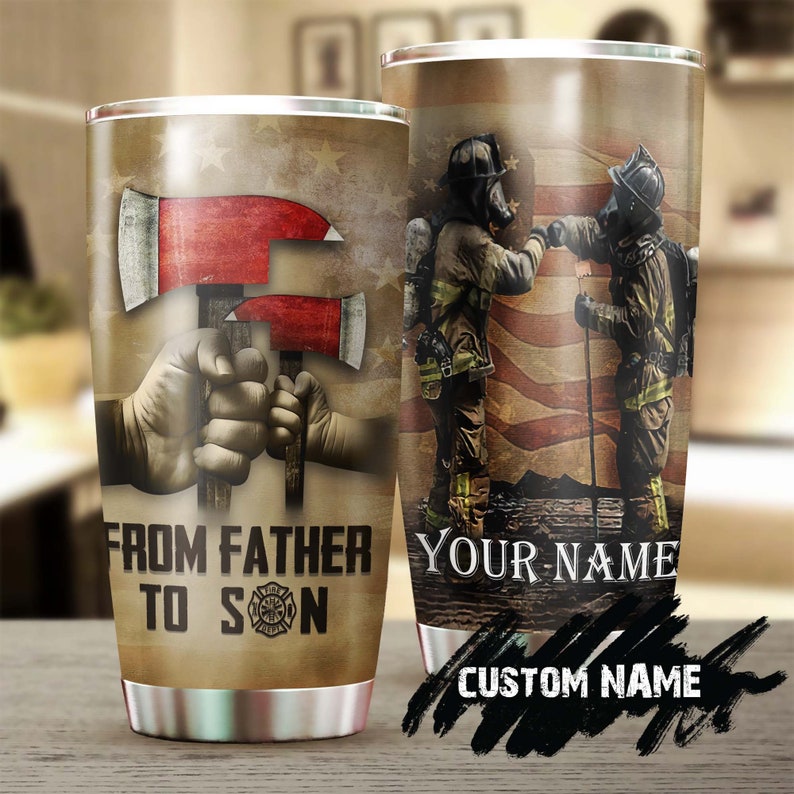 Firefighter From Dad To Son Personalized Tumbler-Birthday Gift Christmas Gift For Son For Firefighter From Dad