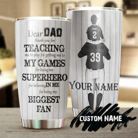 Baseball Dad Thank You My Biggest Fan Superhero Personalized Tumbler-Birthday Christmas Gift Father'S Day Gift For Baseball Dad From Son