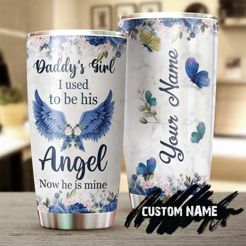 Daddy'S Girl Memorial Dad Gift Daughter Butterfly Personalized Tumbler-Memorial Gift Christmas Gift For Butterfly Lover For Her