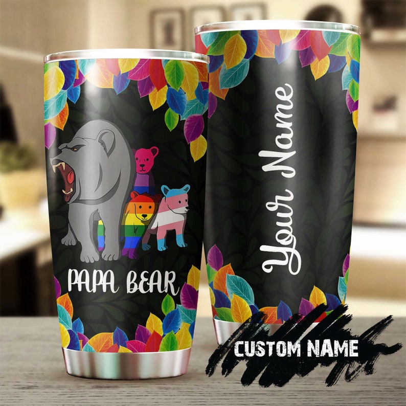 Lgbt Papa Bear Daddy Personalized Tumbler-Birthday Gift Christmas Gift Father'S Day Gift For Father Dad From Lgbt Son Daughter