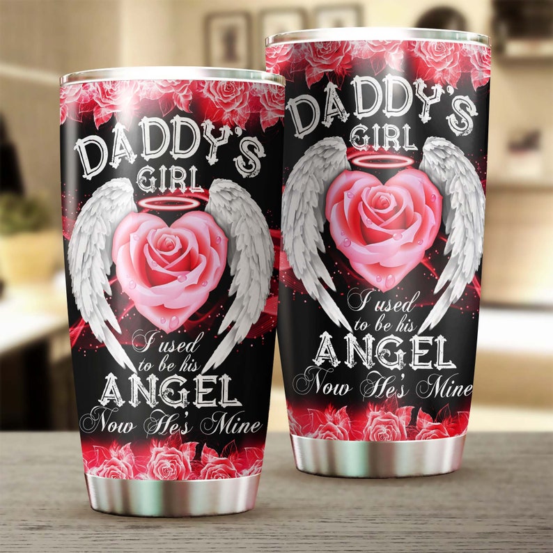 Rose Miss You Dad I Used To Be His Angel Now He'S Mine Personalized Stainless Steel Tumbler- Memorial Gift Dad - Gift For Her For Daughter