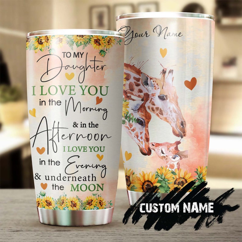 Mom Dad To Daughter I Love You Underneath The Moon Personalized Tumbler-Gift Giraffe Lover-Birthday Christmas Gift For Daughter From Dad Mom