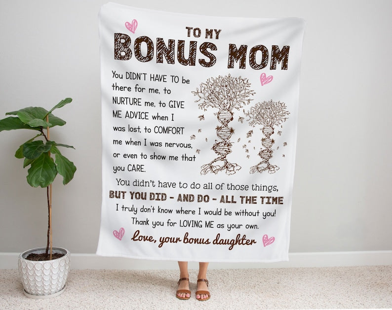 Bonus Mom Blanket, Mother's Day Gift To Bonus Mom From Bonus Daughter Blanket, Step Mom Blanket, Stepmother Blanket, Mothers Day Blanket