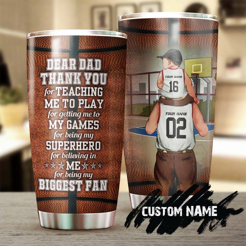 Personalized Basketball Dad With His Son Biggest Fan Personalized Tumbler-Birthday Christmas Gift Father'S Day Gift For Dad From Son