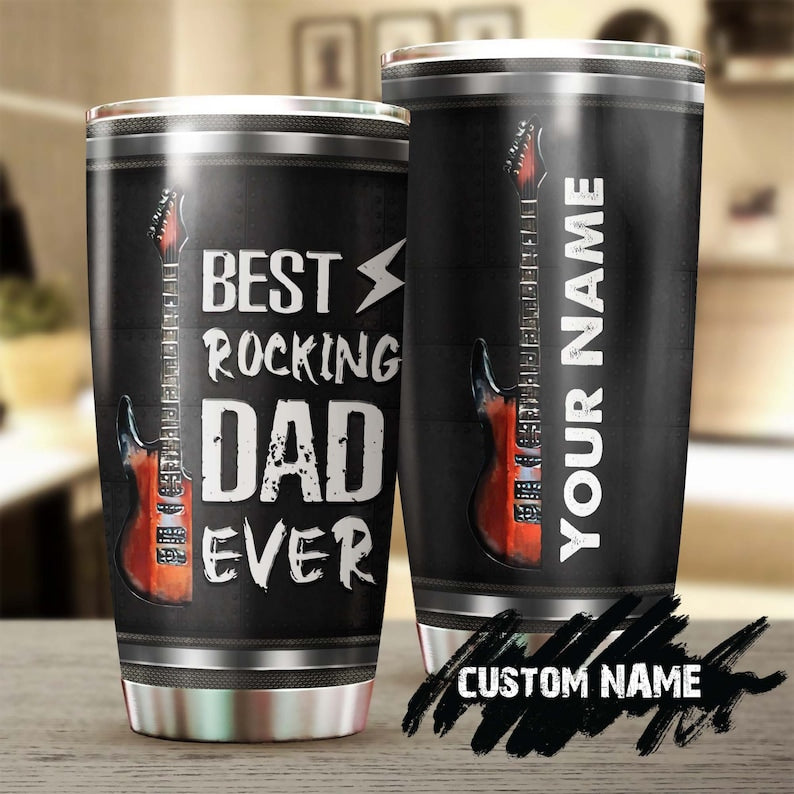 Best Rocking Dad Ever Guitar Bass Dad Personalized Tumbler-Birthday Christmas Father'S Day Gift For Guitar Dad From Son Daughter