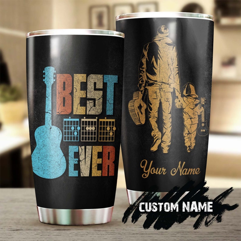 Guitar Best Dad Ever Personalized Tumbler-Birthday Gift Christmas Gift Father'S Day Gift For Guitar Dad Father From Son Daughter