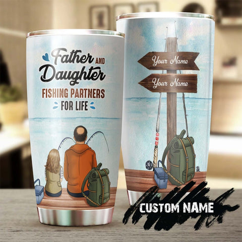 Dad Daughter Fishing Partner For Life Personalized Tumbler-Birthday Christmas Father'S Day Gift For Father Dad From Daughter For Fishing Dad